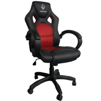 Silla Gaming Ergonomica Atlantis Triton A1 - Sintética PU, Color Negro/Rojo, Inclinable y Ajustable en Altura