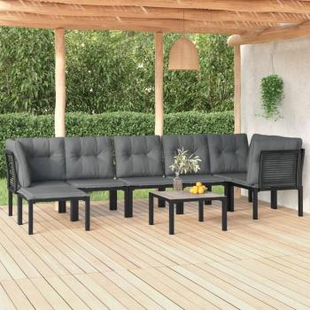 8-Piece Black and Grey Poly Rattan Garden Lounge Set