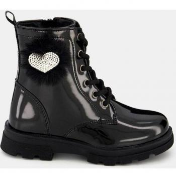 Botines Conguitos Acharolados Negros con Corazón Strass