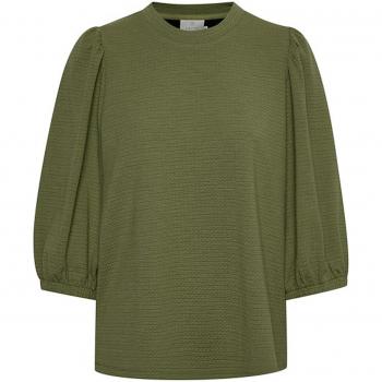 Kaffe Janna Women's Green Jersey Blouse Top with ¾ Sleeves and Round Neck - Size S