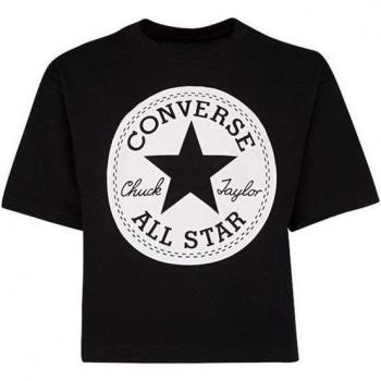 Camiseta de manga corta Converse Chuck Patch Boxy para niña en color negro
