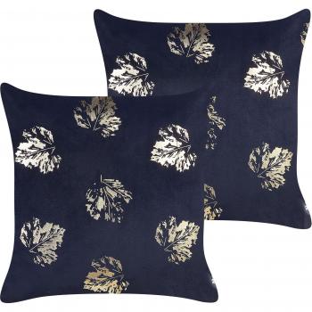 Set de 2 Cojines Decorativos de Terciopelo Negro con Patrón de Hojas y Estampado en Foil Dorado 45 x 45 cm