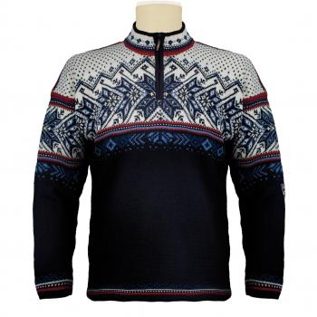 Dale of Norway Vail Men's Sweater - Midnight Navy, Red Rose, Off White, Size M