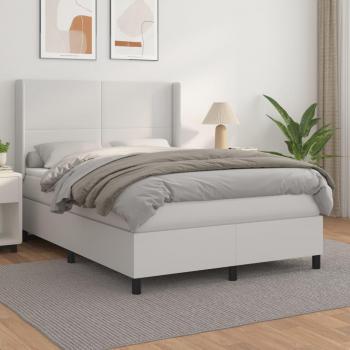 Cama box spring con colchón de muelles blanco 140x190 cm en cuero sintético