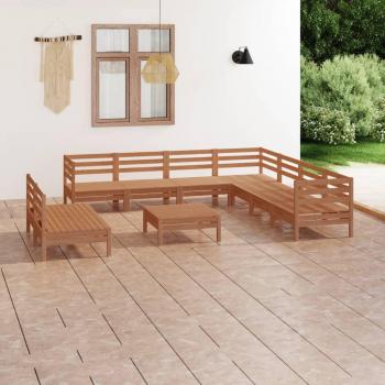 Set de Sala de Jardín 10 piezas en Madera Maciza de Pino color Miel