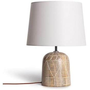 Lámpara de Mesa LED Iluzzia Koson Madera Blanco Viejo E27 Decoración Salón y Dormitorio 400xØ350 mm