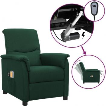 Sillón de masaje eléctrico de tela verde oscuro vidaXL
