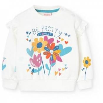 Boboli Sudadera de niña con volantes y estampado de flores y corazones, tipo: sudadera, características: volantes, estampado de flores y corazones