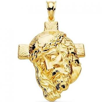 Inmaculada Romero IR Cabeza Cristo Oro 18k Unisex 40mm. Cruz Tallada Detalles - Personalizable - GRABACIÓN