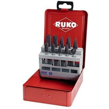 Ruko 116003TC Juego de 10 fresas de metal duro TiCN con vástago de 6 mm, Negro