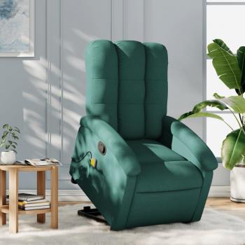 Silla de masaje reclinable de pie de tela verde oscura Vidaxl Verde - Silla ergonómica, tapizada en tela suave, color verde oscuro, con función de masajes y respaldo reclinable
