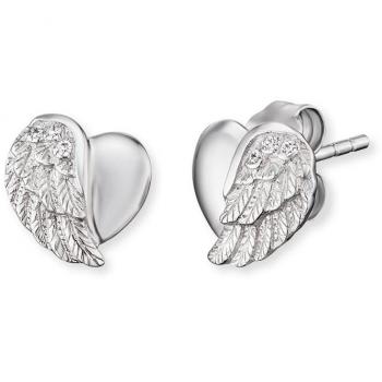 Pendientes de Plata 925 con Zircón en forma de Corazón con Alas de Ángel