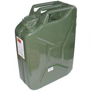 Jerrican metálico de 20L verde con tratamiento antirust y cierre de seguridad para almacenamiento de líquidos