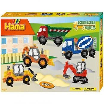 Hama® Set de Perlas Hama Midi - Vehículos de Construcción - 4000 Perlas y 1 Base para Planchar