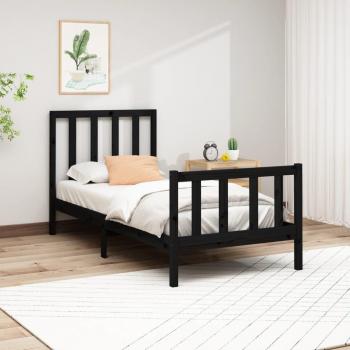 Cama de madera maciza de pino gris negro 90x200 cm