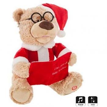 Oso Lector Navideño con Sonido y Luz - 20 cm x 23 cm