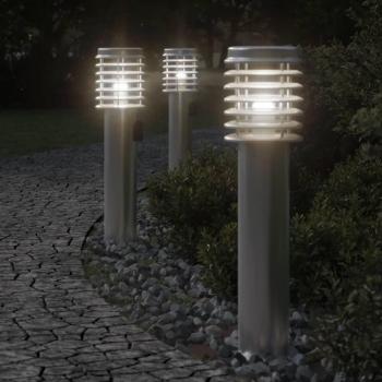 Lámparas de pie al aire libre con zócalo 3 piezas plata 60 cm acero inoxidable