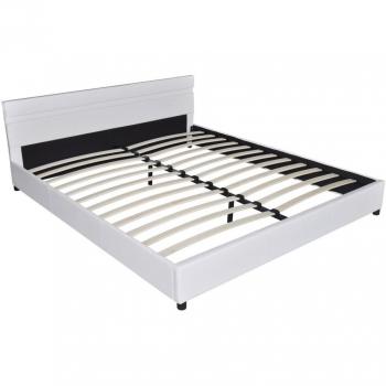 vidaXL Cama blanca de matrimonio con tapicería cuero artificial