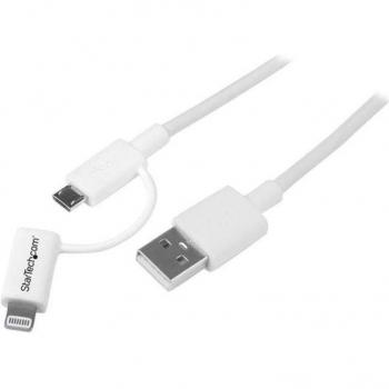 StarTech 3.3' Apple 8 Pin Lightning Connector and Micro USB to USB Cable, White