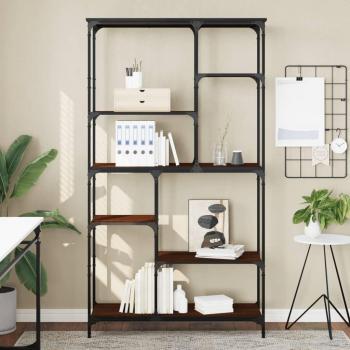 Estantería de madera de ingeniería y acero 99x35,5x176 cm en color Negro, Roble Sonoma y Roble ahumado - Mueble de Almacenaje para Oficina, Estudio y Dormitorio