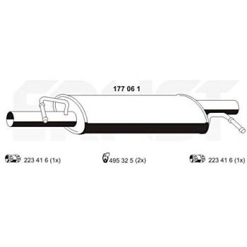 Silenciador Intermedio ERNST 177061 para Volkswagen Transporter 5, Longitud 820mm