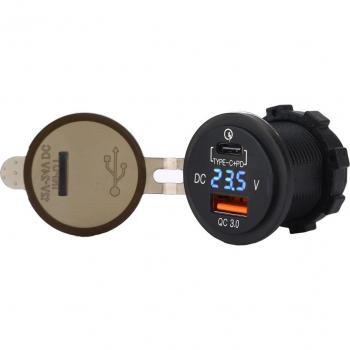 Cargador de coche USB Tipo C PD con carga rápida 3.0 QC y potencia 2.0 para automóvil, barco y RV
