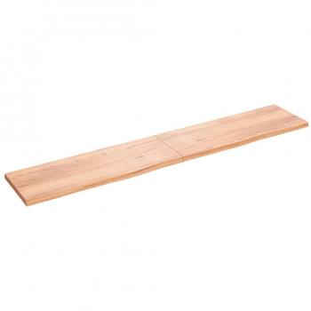 Estante de pared de madera de roble tratada 220x40x(2-4) cm en color natural, marrón claro y marrón oscuro, mueble de almacenaje estantería para oficina, estudio y dormitorio