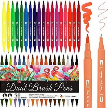 Rotuladores Lettering Brush Pen, 36 Colores, Acuarelables Marcadores para Adultos, Bullet Journal, Caligrafía, Libros para Colorear, Arte Dibujo Punta Pincel 1-2mm y Punta Fina 0.4mm