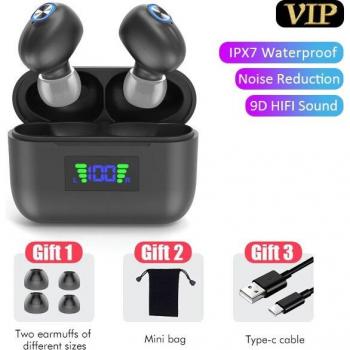 Auriculares TWS Bluetooth 5.1 Deportivos Inalámbricos Impermeables con Pantalla LED para Videojuegos, Estéreo de Graves HIFI y Micrófono