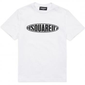 Camiseta Blanca Relax Kids Dsquared2 de Algodón con Logo Ovalado