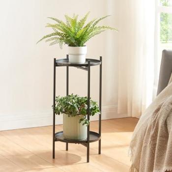 Soporte para Plantas Tuusula de 2 Niveles Organizador de Macetas Estantería de Pie para Flores con 2 Estantes Portamacetas Metal 54 x Ø 25 cm - Negro