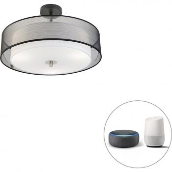 Lámpara de techo inteligente negra y blanca de 50 cm con 3 bombillas WiFi A60 - Drum Duo