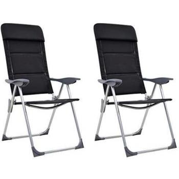 vidaXL 2X Sillas Camping Aluminio Negro 58x69x111 Asiento Taburete Campamento