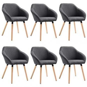Set of 6 Dark Grey Fabric Dining Chairs with Solid Wood Frame