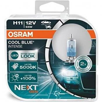 OSRAM COOL BLUE INTENSE H11, +100% más de brillo, hasta 5000 K, lámpara de faro halógena, aspecto LED, caja dúo