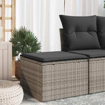 Grey Poly Rattan Garden Stool with Cushion 55x55x37 cm