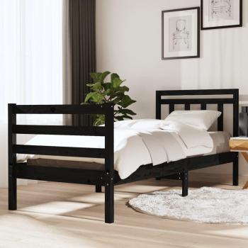 Estructura de cama cuadrada redonda negra de madera maciza 90x200 cm