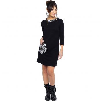 Mamatayoe - Vestido recto con manga 3/4 y cuello subido, escote barco, color negro