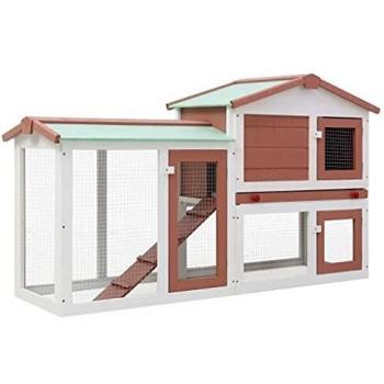 vidaXL Outdoor Large Rabbit Hutch Brown and White 145 x 45 x 84 Wood