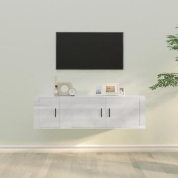 vidaXL Set de muebles para TV 2 piezas madera contrachapada blanco brillo, Mueble de salón, Mueble TV, Mesa de TV, diseño moderno y elegante, fácil de montar, ideal para cualquier sala
