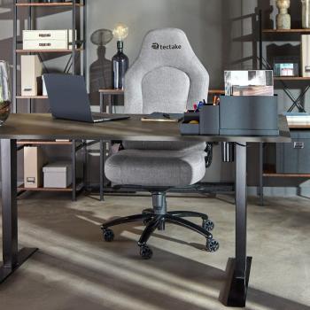 Silla de oficina ergonómica Tectake Springsteen con cómoda tapicería, suave funda de tela, amortiguador de seguridad para ajuste de altura sin escalonamientos, silla giratoria y mueble de escritorio con ruedas en nylon gris