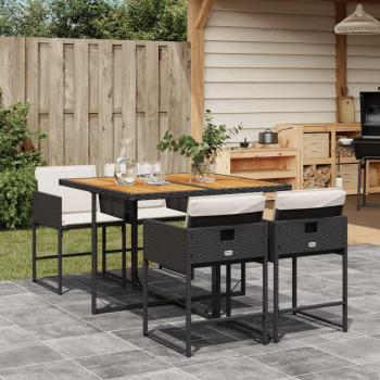 5-Piece Black Poly Rattan Garden Dining Set with Cushions