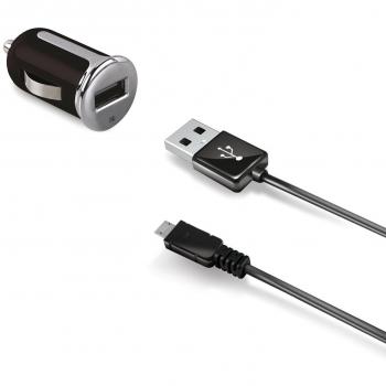 Celly Turbo Cargador Universal de Coche con Cable Micro USB, Negro y Plata