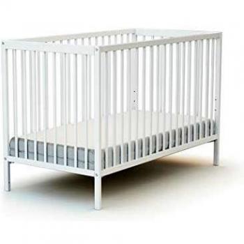 Cuna bebé 60x120 cm ESSENTIAL - Madera blanca, regulable en 3 alturas, con somier de lamas y diseño a barretes
