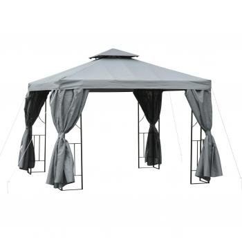Outsunny Cenador de Jardín 3x3 m con Cortinas Laterales y Doble Techo Gris