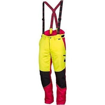 Pantalón de protección forestal confort talla 60, amarillo neón / rojo