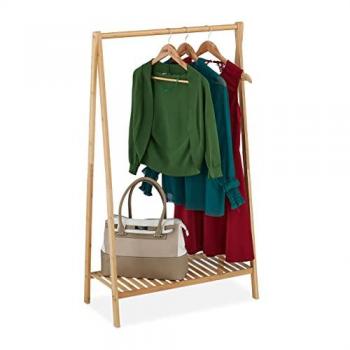 Perchero Burro de Bambú con Estante, Guardarropa Independiente para Pasillo y Salón, 120 x 67 x 35 cm, Natural