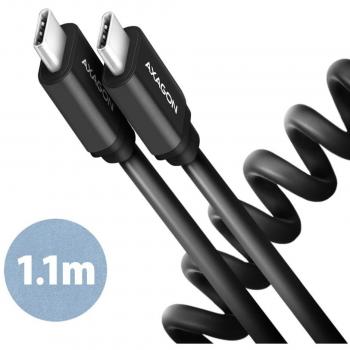 AXAGON Cable de carga y sincronización USB-C  USB-C, 1m, USB 2.0, 2.4A, espiral, ALU, PVC