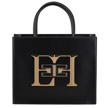 Elisabetta Franchi Women's Medium Black Handbag with Logo and Brushed Effect Zipper