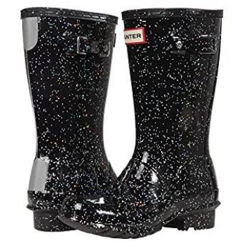 Hunter Kids Unisex Giant Glitter Black Wellington Boots - Size UK 4